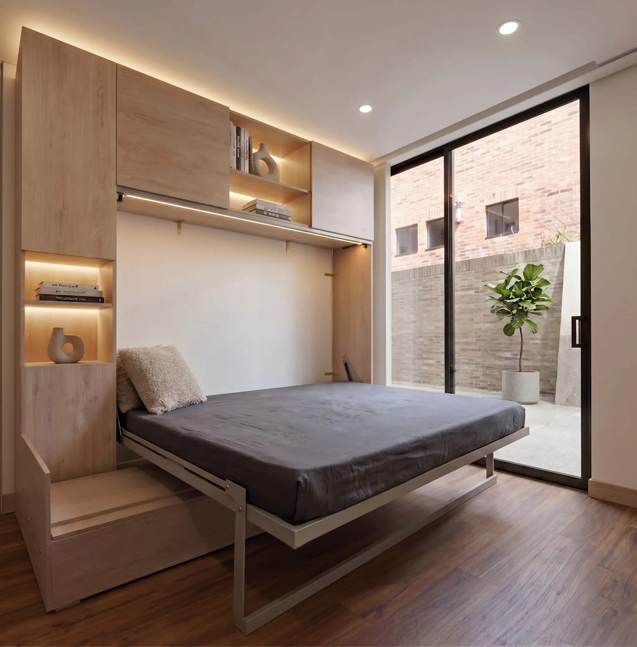 Comparativa técnica de proyección de espacio entre cama abatible vertical y horizontal ABAUL.