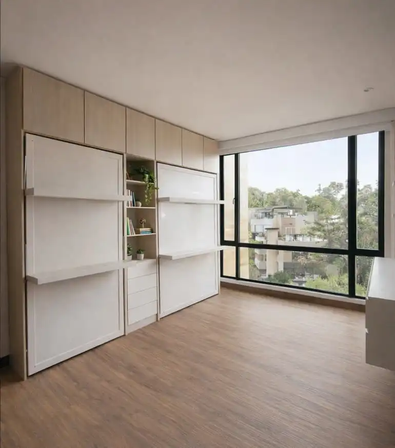Comparativa técnica de proyección de espacio entre cama abatible vertical y horizontal ABAUL.