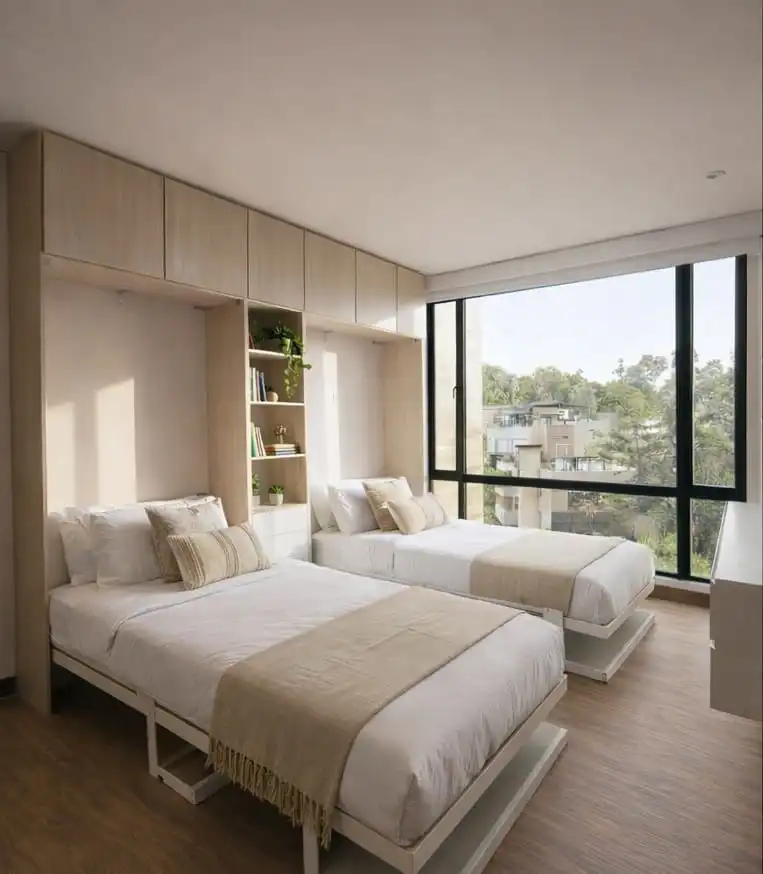 Comparativa técnica de proyección de espacio entre cama abatible vertical y horizontal ABAUL.